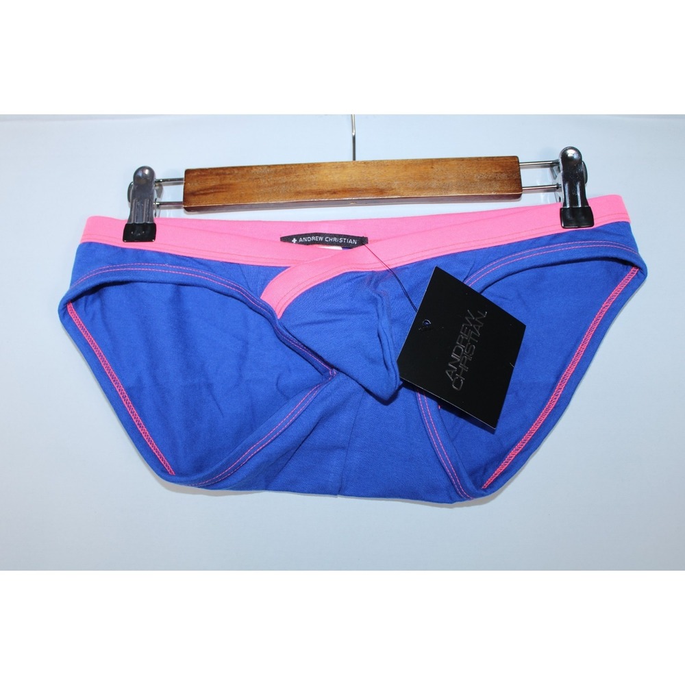 NWT Andrew Christian Men's Medium Blue Pink Slip Underwear